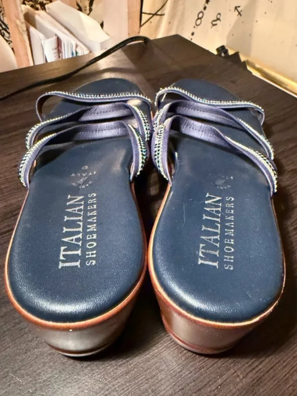 Navy Blue and Tan Chunky Platform Italian Shoemakers Sandals